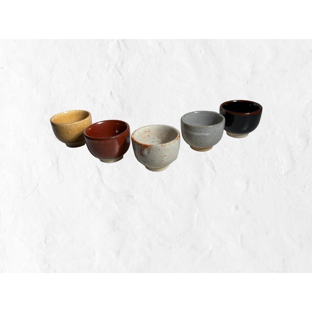 Late 20th Century Japanese Studio Pottery Yunomi & Sake Cups in Earth Tone Glazes - Set of 5 For Sale - Image 9 of 9