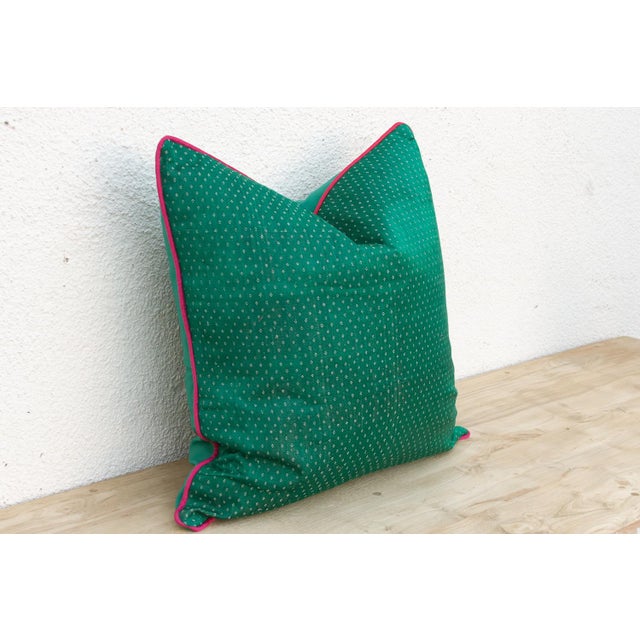 Traditional Rajkat Green Dotted Ahir Handloom Pillow For Sale - Image 3 of 6