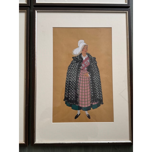 White Set of 4 1928 French Pochoir Costume Prints After Gratiane De Gardilanne – Art Deco Regional Dress Plates, Framed For Sale - Image 8 of 9