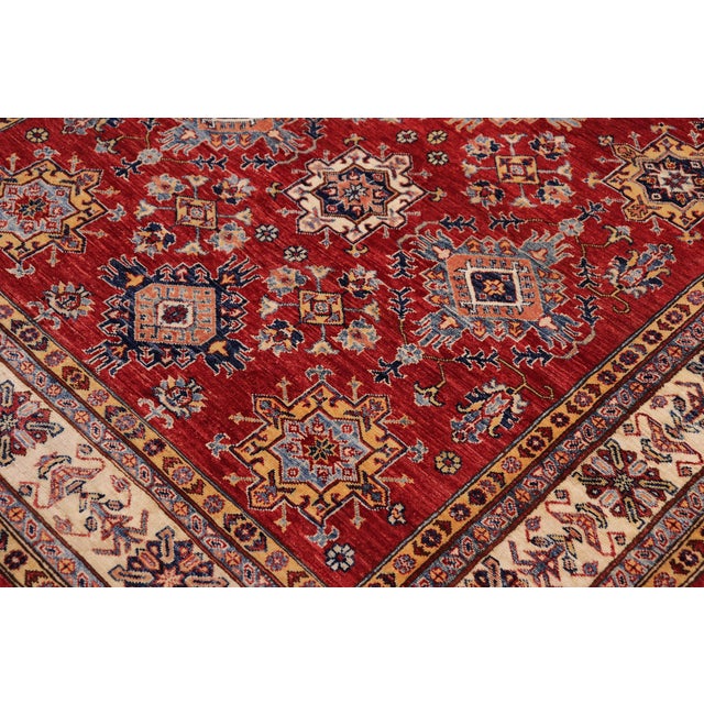 Shabby Chic Shabby Chic Tribal Super Kazak Red/Beige Wool Rug - 5'7'' X 8'9'' For Sale - Image 3 of 10