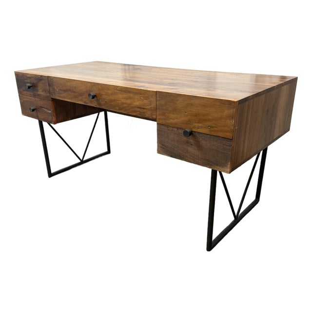 Crate & Barrel Atwood Rustic Industrial Desk For Sale