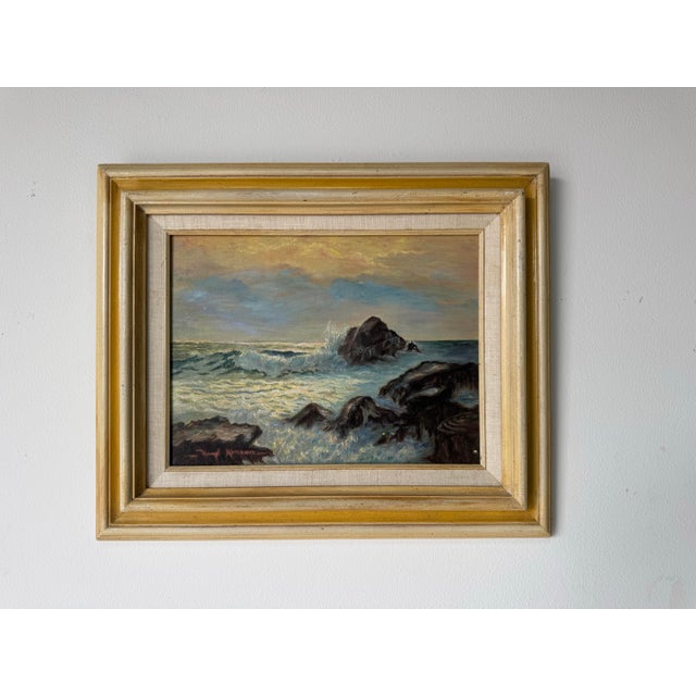 Mid-Century Modern 1970’s Vintage Margi Konzen Impressionist Ocean Landscape Oil on Board Painting, Framed For Sale - Image 3 of 11