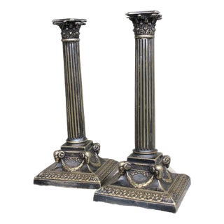 Bronze Column Candlesticks with Ornate from Fraget, 1890, Set of 2 For Sale