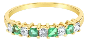 Diamond & Emerald Wedding Band .66cttw 14k Yellow Gold, Size 6