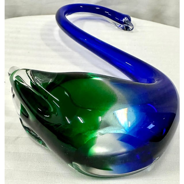 Mid-Century Modern 1970’s Cobalt Blue Hand Blown Glass Swan Paperweight For Sale - Image 3 of 6