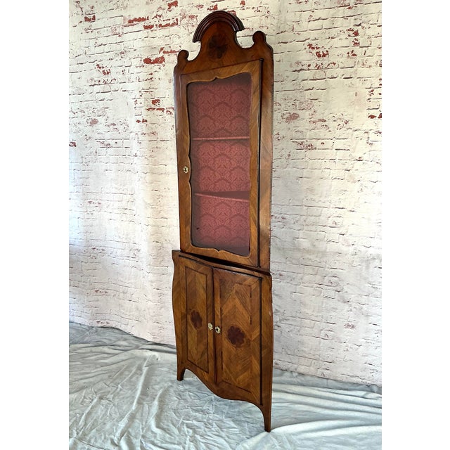 18th Century Italian Inlaid Walnut Two-Part Corner Cupboard For Sale - Image 9 of 13