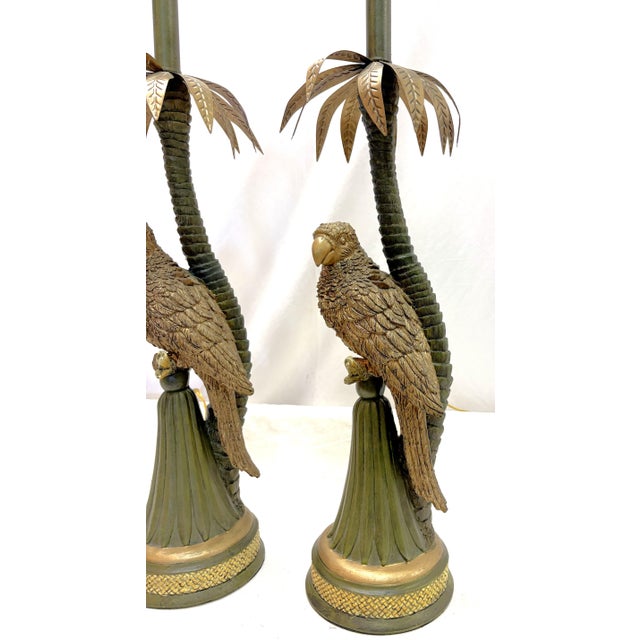 20th Century Palm Beach Chic Parrot and Palm Tree Lamps- A Pair For Sale - Image 11 of 18