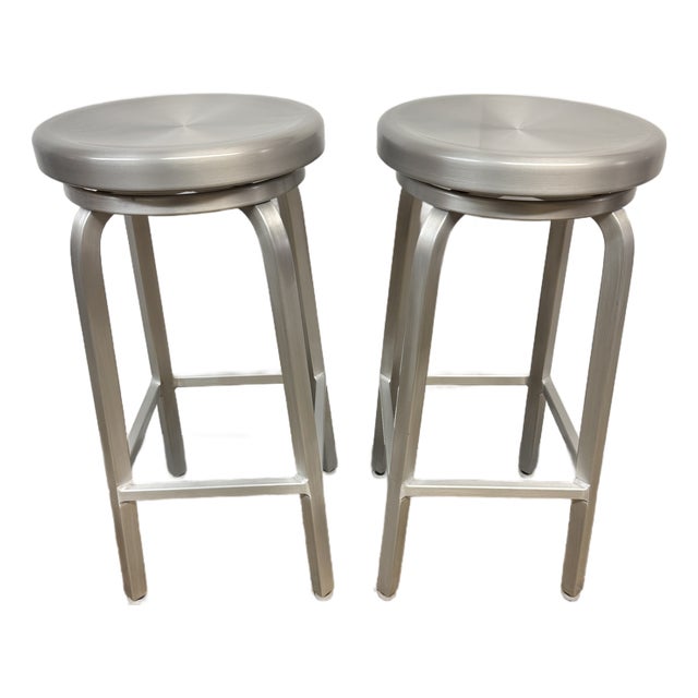 Crate & Barrel Swivel Bar Stools, Pair For Sale