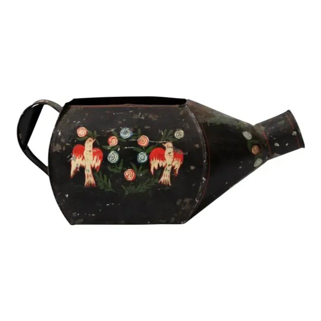 Metal Vintage Folk Art Painted Watering Can For Sale - Image 7 of 7