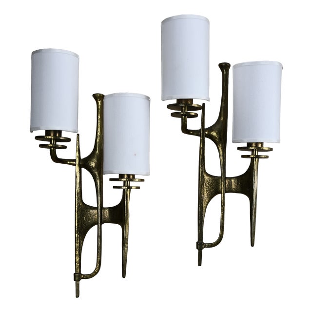 Sculptural Brutalist Bronze Wall Sconces by Félix Agostini, 1960, Set of 2 For Sale