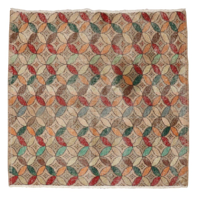 Late 20th Century Square Turkish Deco Rug - 3'7" x 4' For Sale - Image 15 of 18