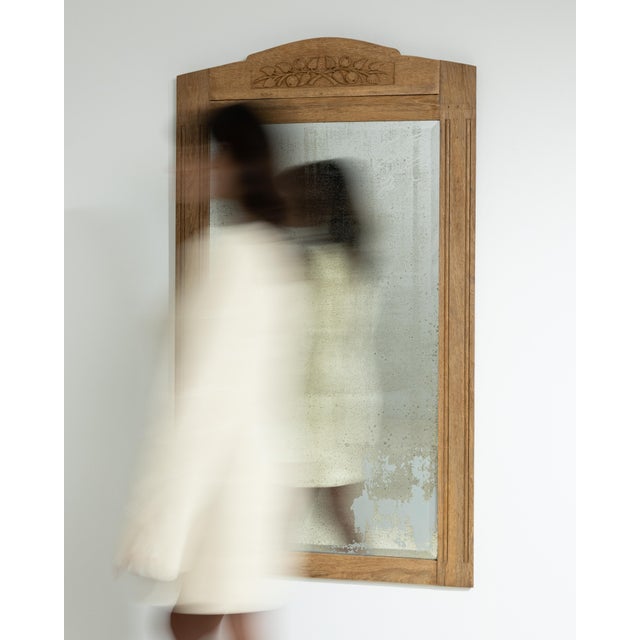 Circa 1910 French Art Nouveau Natural Wood Wall Mirror, Large Scale For Sale - Image 4 of 7