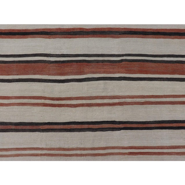 Tribal Vintage Turkish Kilim Gallery With Stripes in Cream, Brown & Soft Coral Color 5'10" X 10'11" For Sale - Image 3 of 12