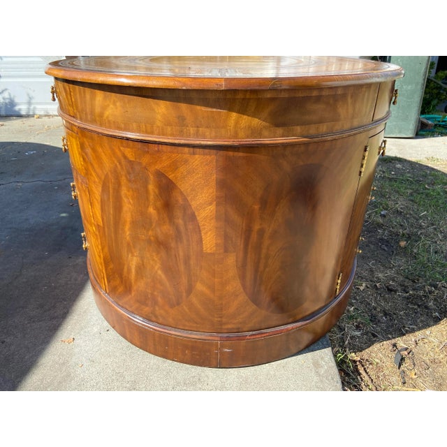 Vintage Maitland Smith Oval Partners Desk Victorian Burl Wood Style, Needs Restoration For Sale In Sacramento - Image 6 of 12