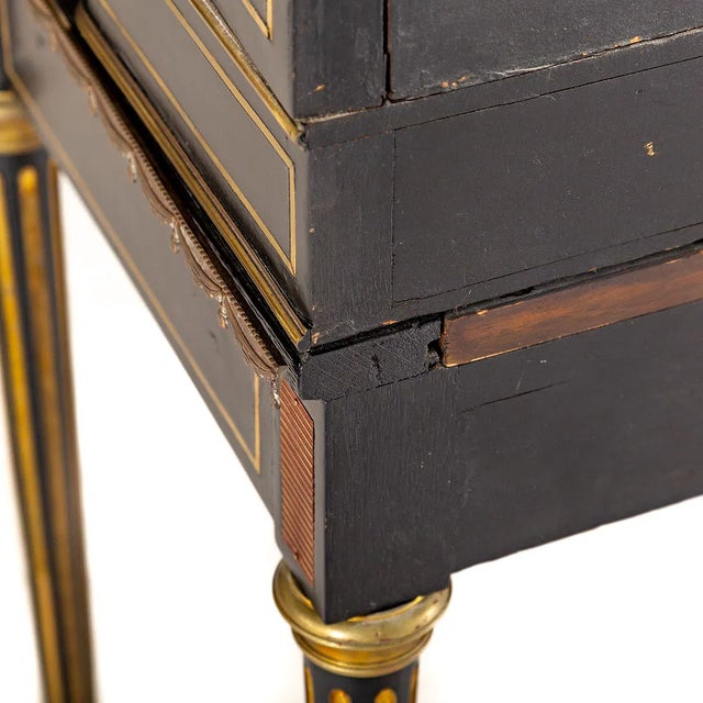 French Mid 20th Century Maison Jansen Ebonized French Writing Desk With Mirror For Sale - Image 3 of 5