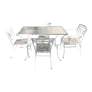 Vintage Wrought Iron Garden Table & Four Chairs For Sale