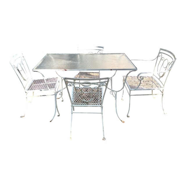 Vintage Wrought Iron Garden Table & Four Chairs For Sale