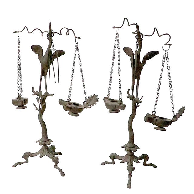 19th C. Grand Tour Candlesticks Bronze Heron Oil Lamps Made in Italy For Sale In New York - Image 6 of 18