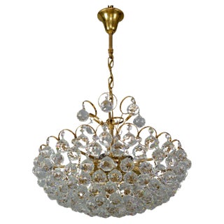 Seven Light Crystal Glass and Gilt Brass Chandelier, Germany, 1970s For Sale