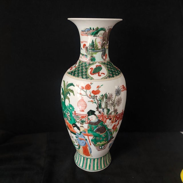 Art Deco Chinese Ceramic Vase,Kangxi Marked Famille Verte Porcelain Vase Hand Painted Playing Children Pattern For Sale - Image 3 of 12