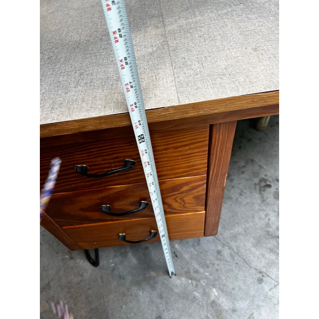 Vintage Petite Wooden Desk With Iron Legs For Sale In Atlanta - Image 6 of 11