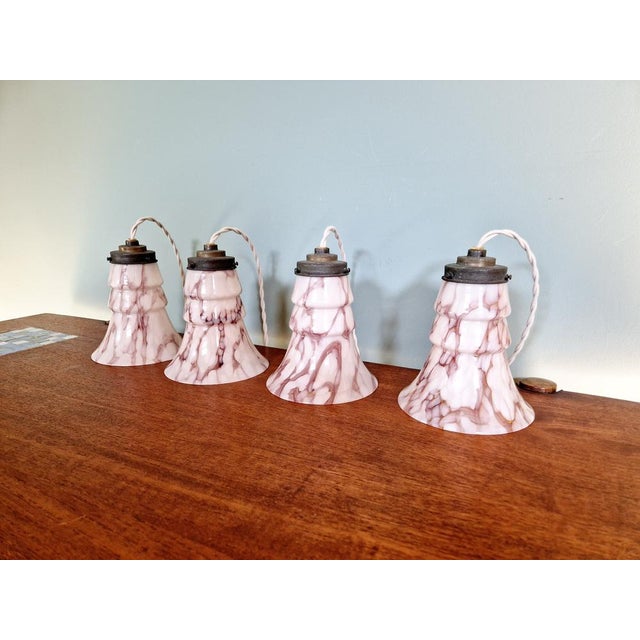 Art Deco Pendant Light in Pink Marbled Opaline from Scailmont, 1920s For Sale - Image 10 of 13