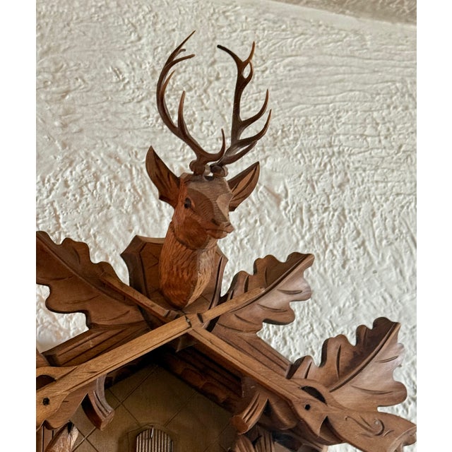 1980s 1980s German Hand Carved Hunter's Trophy Cuckoo Clock in the Black Forest Style For Sale - Image 5 of 9