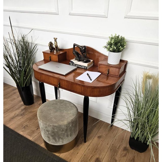 1940s Vintage Italian Walnut and Burl Wood Writing Desk, 1940s For Sale - Image 5 of 11
