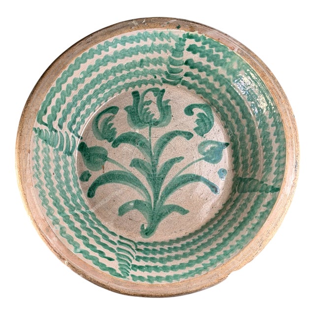 Large Antique Granada Green Majolica Bowl, 1700s For Sale