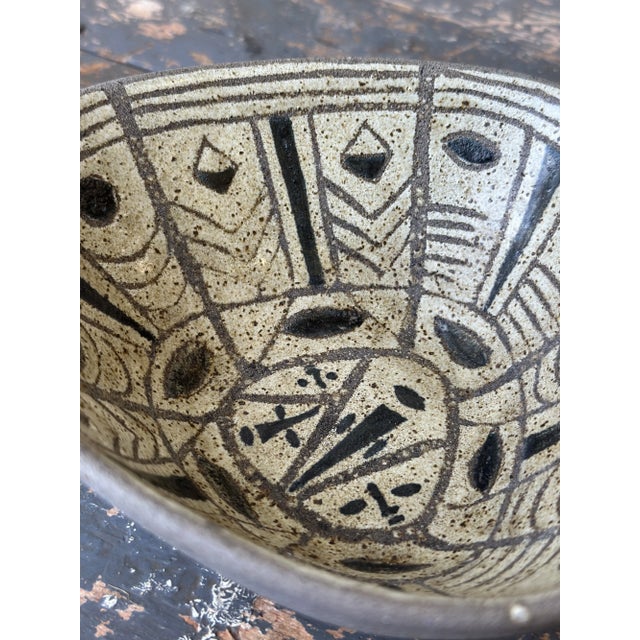 Vintage Triangular Stoneware Bowl With Geometric Glaze Detailing, Circa 1970s For Sale - Image 10 of 14