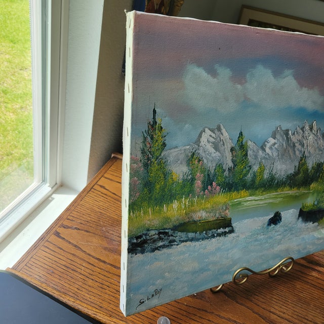 1970s S. LeRoy Original Oil on Canvas River Landscape Painting Signed Unframed Trees For Sale - Image 6 of 18