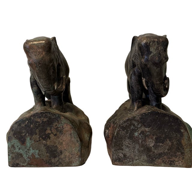 Mid 20th Century Vintage Bronze Elephant Bookends For Sale - Image 5 of 14