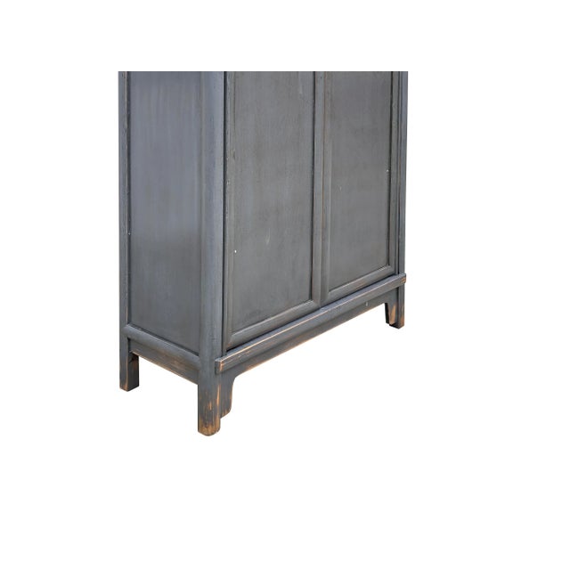 Chinese Oriental Weathered Gray Tall Narrow Noodle Cabinet Armoire For Sale - Image 3 of 8