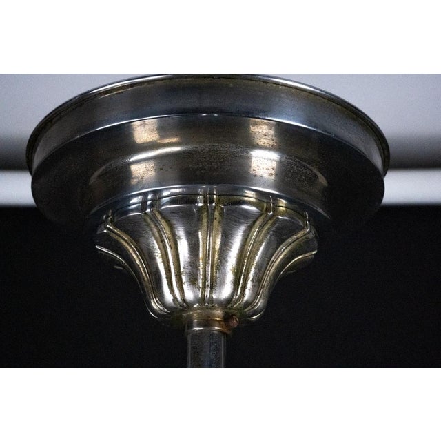 Art Deco Italian Chandelier in Nickel Brass and Frosted Glass, 1930s For Sale - Image 13 of 14