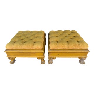 Mid 20th Century Tufted Ottomans on Ball and Claw Feet - A Pair For Sale