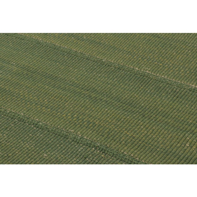 Green Rug & Kilim's Contemporary Rez Kilim Flatweave Rug With Green Striped Design For Sale - Image 8 of 10