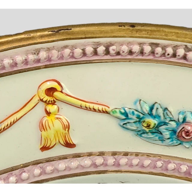 Large Vintage Capodimonte Italian Relief Charger Wall Plate Floral Garland Cherubs Marked For Sale - Image 6 of 11