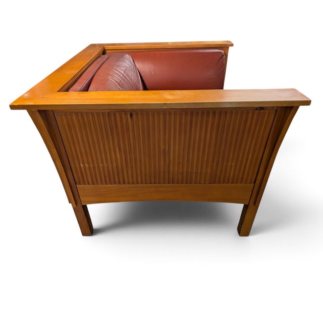 1970s Mission Style Wood and Leather Armchair For Sale - Image 4 of 4
