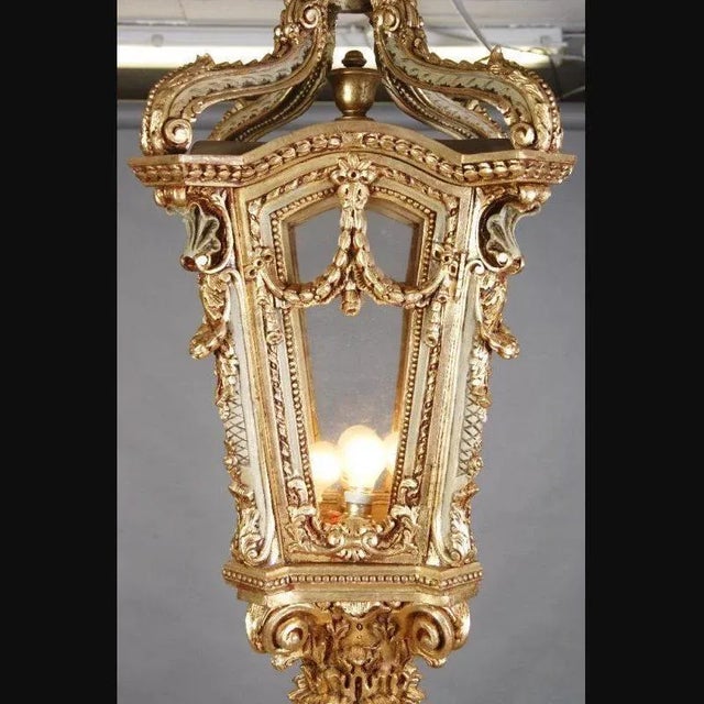 Large Beech Lantern Floor Lamp in Louis XV Style For Sale - Image 3 of 10