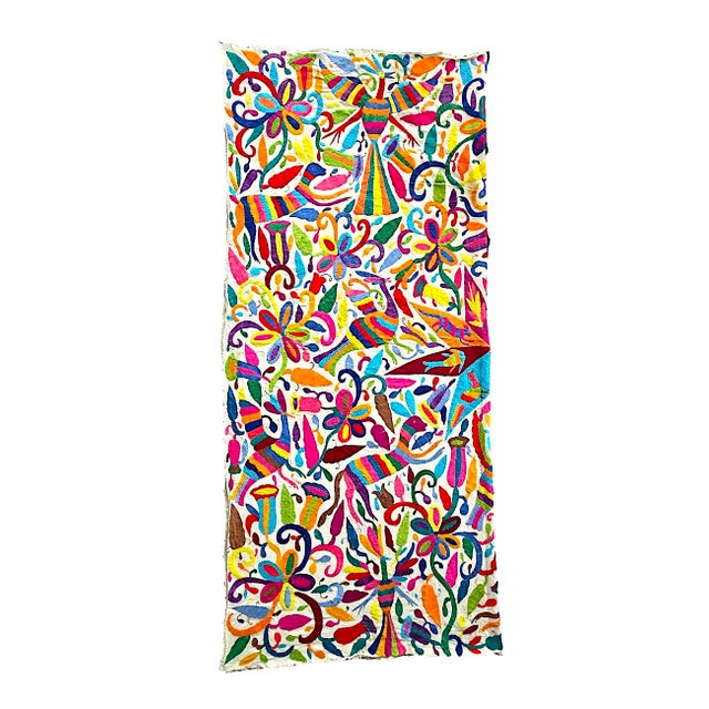 Vintage Mexican Otomi Hand Embroidered Textile Coverlet/Wall Hanging For Sale - Image 11 of 15