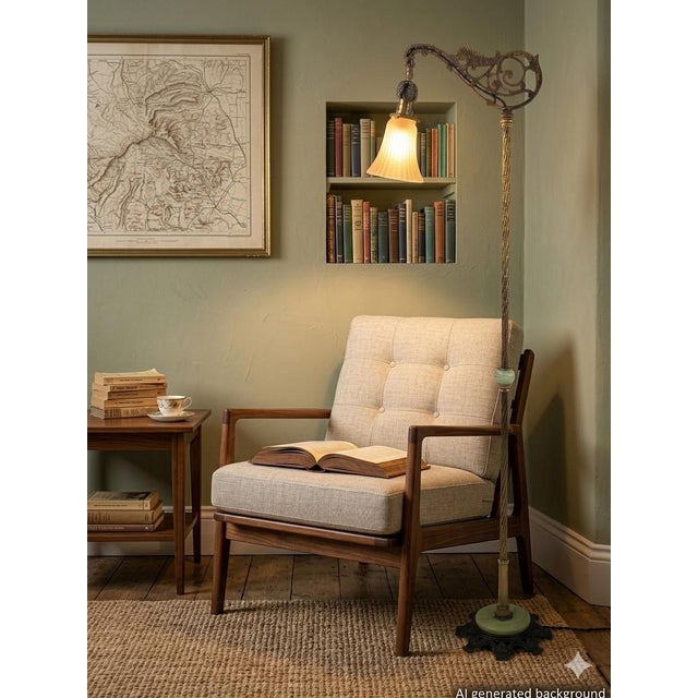 This antique Art Deco bridge-arm floor lamp dates from the 1920s and makes a striking addition to any historic home or...