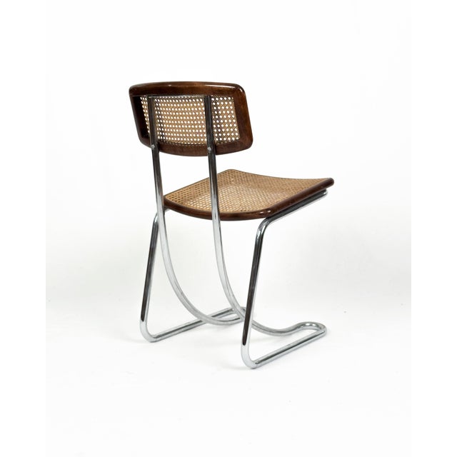 Brown Vintage Cantilever Chairs in Chrome, Wood and Vienna Straw, 1970s, Set of 4 For Sale - Image 8 of 14