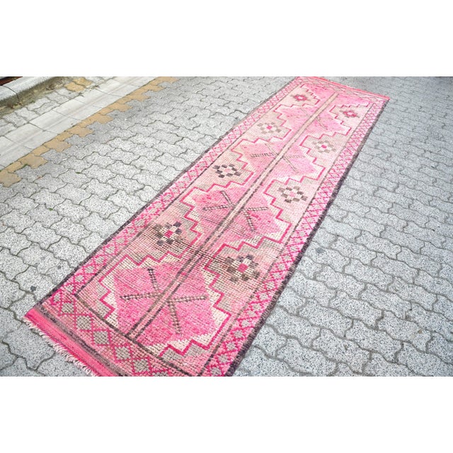 Vintage Faded Pink Hallway Runner For Sale - Image 9 of 11