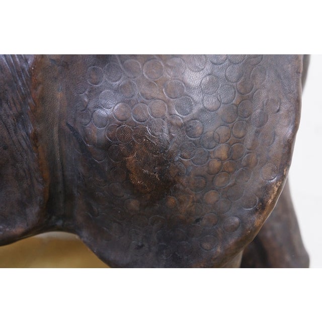 Vintage Tooled Leather African Rhinoceros Foot Stool Ottoman Sculpture 35" For Sale - Image 11 of 18