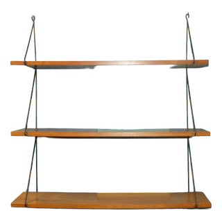 Small Vintage String Shelf in Walnut, 1960s For Sale