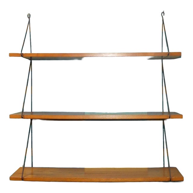Small Vintage String Shelf in Walnut, 1960s For Sale