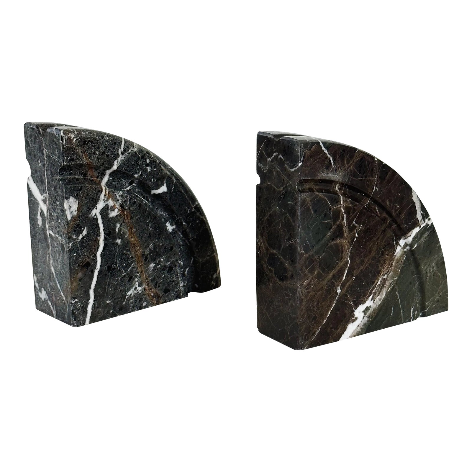 Vintage Art Deco Bookends in Heavily Veined Green / Black / Brown