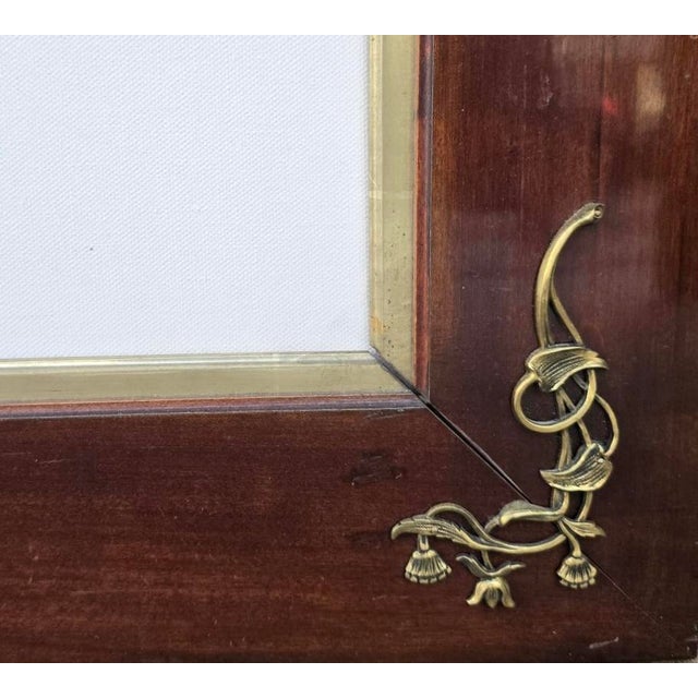 Art Nouveau Mahogany Picture Frame with Brass Floral Mounts, Austria, 1900s For Sale - Image 4 of 10