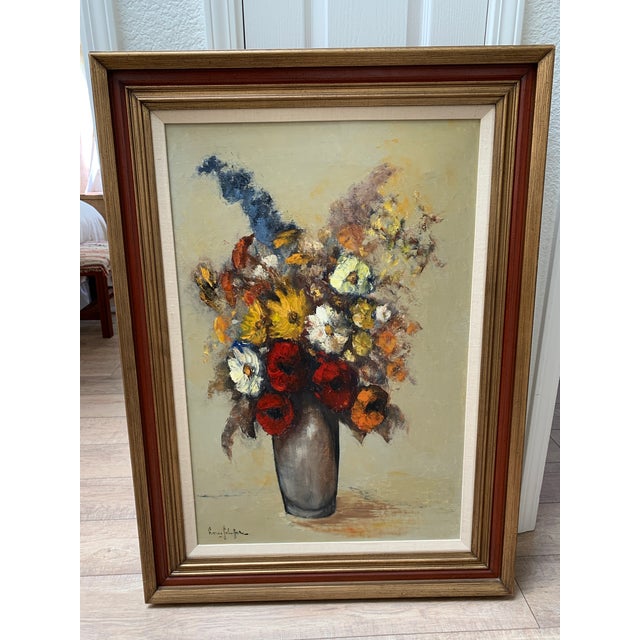 1960s Midcentury Large Framed Mixed Bouquet Oil Painting For Sale - Image 5 of 11