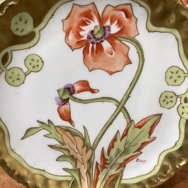 Art Nouveau Antique French Pair of Elite Limoges Floral Art Porcelain Plates Artist Signed and Stamped For Sale - Image 3 of 12